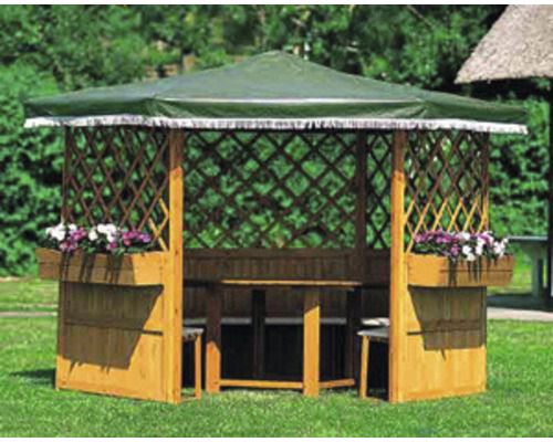 Pavillon Marburg 309 x 309 x 211 cm Holz Polythylen grün inkl. Möbel