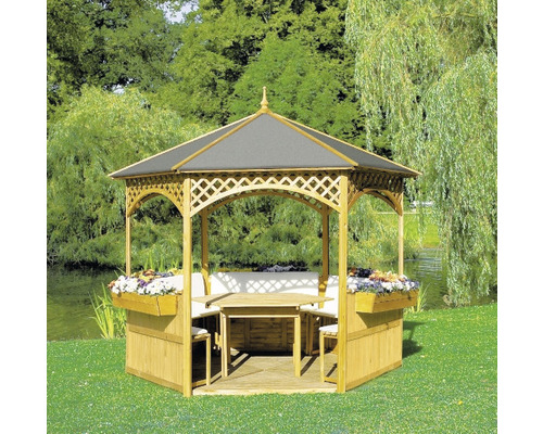 Pavillon Palma Holzdach 326 x 326 x 280 cm Holz grau