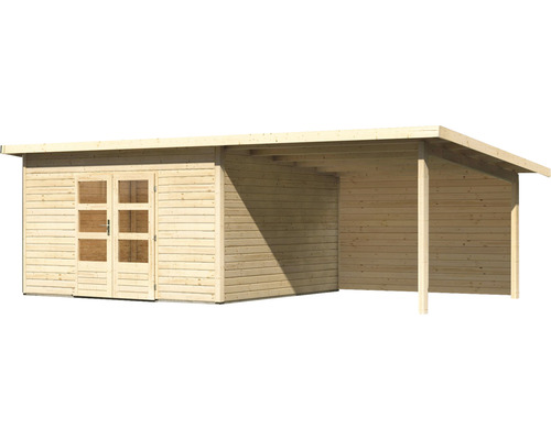 Holzgartenhaus mit Doppeltür und Anbau