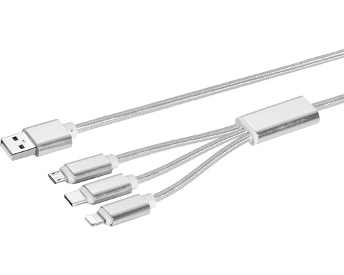 USB-Kabel mit Micro-USB-, USB-C- und Lightning-Anschluss
