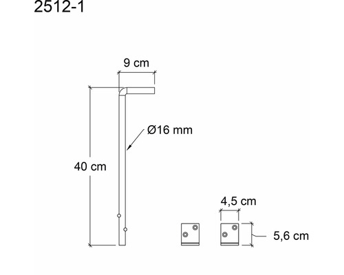 Technische Zeichnung eines Handtuchhalters mit Maßangaben