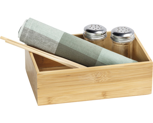 Bambus Serviettenhalter mit Salzstreuer, Pfefferstreuer und Servietten