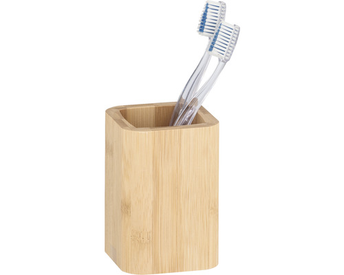 Zahnbürstenhalter aus Bambus mit zwei Zahnbürsten