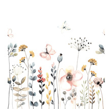 Illustration von Blumen und Schmetterlingen