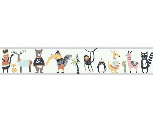 Bordüre 45876 Kids Walls Tiere blau 5 m x 17,5 cm Illustration verschiedener Tiere in Kleidung