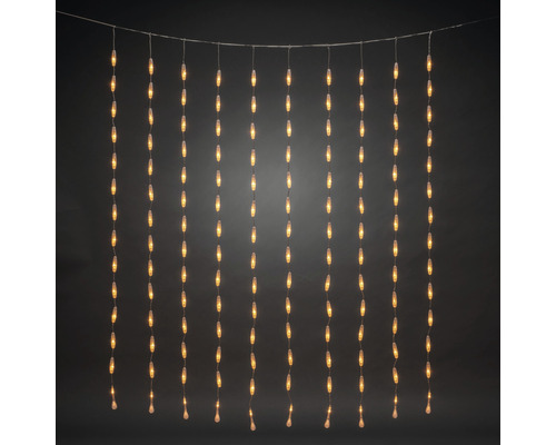 LED Lichterkettenvorhang Konstsmide Tropfen 1,4 m x 1,2 m + Zuleitungslänge 5 m 140 LEDs Lichtfarbe bernstein Dekorative Lichterkette mit zahlreichen warmweißen LED Tropfen für stimmungsvolle Beleuchtung.