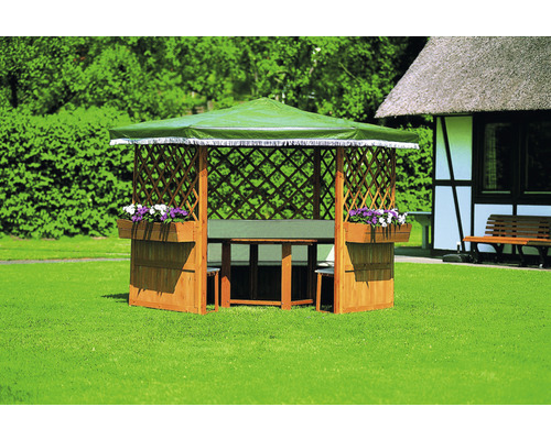 Gartenmöbelset zu Pavillon Marburg promadino 5 -Sitzer bestehend aus: Tisch, Sitzbank Holz braun Gartenmöbelset zu Pavillon Marburg promadino 5 -Sitzer bestehend aus: Tisch, Sitzbank Holz braun