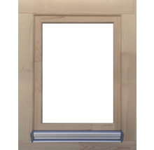 Holzfenster mit silberner Fensterbank