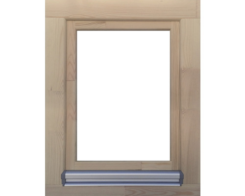 Holzfenster mit silberner Fensterbank