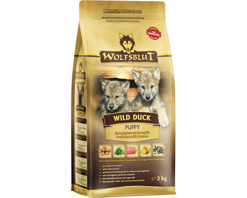 Hundefutter trocken WOLFSBLUT Wild Duck Puppy Ente mit Kartoffeln mit wertvollen Superfoods, getreidefrei, Glutenfrei 2 kg