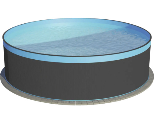 Aufstellpool Stahlwandpool-Set Planet Pool rund Ø 450x120 cm inkl. Sandfilteranlage, Einbauskimmer & Leiter anthrazit mit Overlap-Folie blau