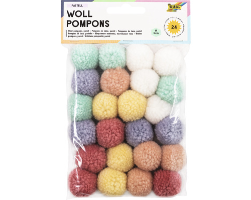 Woll-Pompons pastell 6 Farben 24 Stück