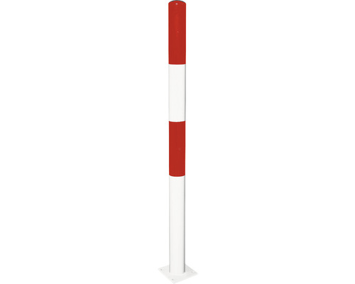 Absperrpfosten mit 2 Ösen Stahl weiß/rot 1000 mm Begrenzungspfosten mit rot-weißen Streifen und Fußplatte