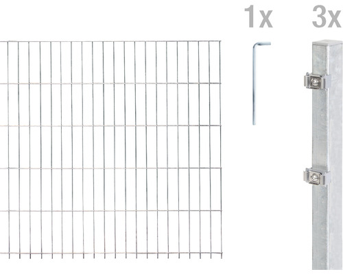 Doppelstabmattenset ALBERTS Typ 6/5/6 400 x 80 cm feuerverzinkt Doppelstabmattenzaun Set mit Gittermatte, Pfosten und Zubehör