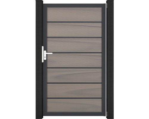 Einzeltor GroJa Flex Grande Premium inkl. Zierleisten DIN universal vormontiert ohne Pfosten Rahmen anthrazit 100 x 180 cm bi-color co-extrudiert Gartentür mit horizontalen Paneelen und Griff