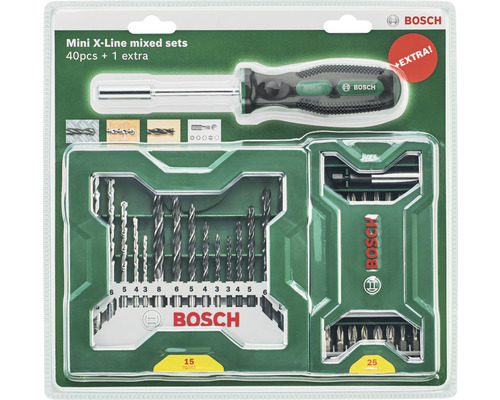 Bosch Mini X-Line gemischte Sets, 40-teilig plus ein Extra, inklusive Bohrer und Schraubendreher