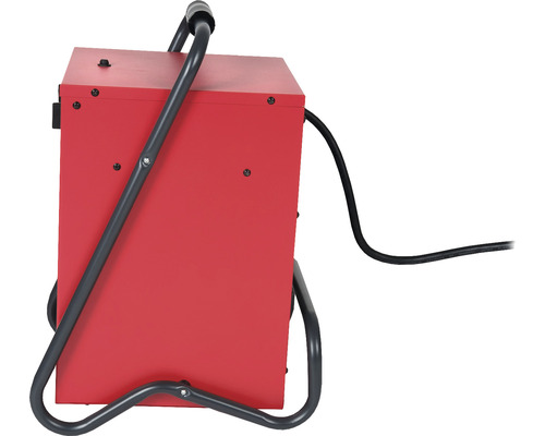 Rotes Batterieladegerät mit Tragegriff und Stromkabel