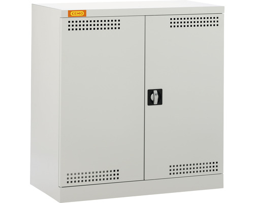 Grauer Cemo Gefahrstoffschrank mit zwei Türen und Belüftungslöchern