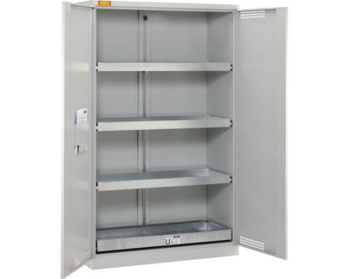 Stahlschrank mit vier Regalböden und offenen Türen