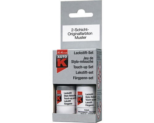 Auto-K Lackstift Peugeot Gris Aluminium Metallic 2x 9 ml Autolack-Reparaturset mit Lackstift und Klarlackstift