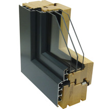 Querschnitt eines Holz-Aluminium-Fensters mit Dreifachverglasung