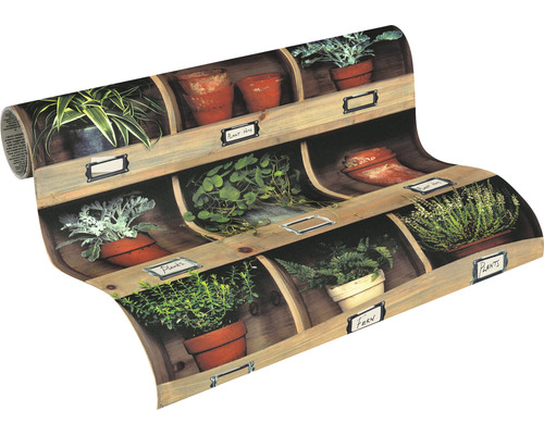 Tapete mit Pflanzenmotiv im Regal