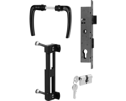 Befestigungsset Chaussee Circle x schwarz Fenstergriffgarnitur mit Einsteckschloss und Profilzylinder