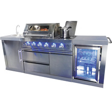Edelstahl Grillküche mit Spüle, Grill, Kochfeld, Schubladen und Getränkekühlschrank