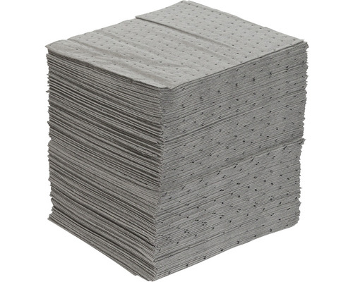 Stapel grauer Ölbinder-Vliestücher zur Ölabsorption