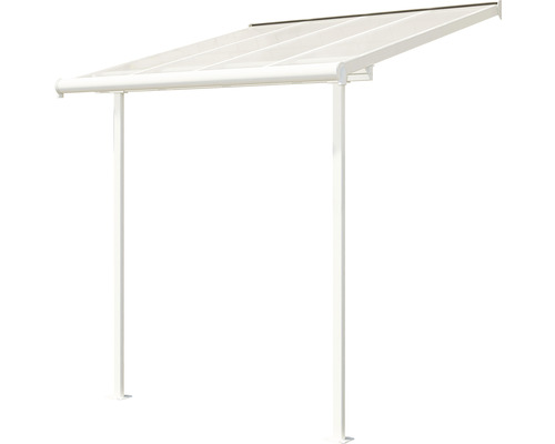 Terrassenüberdachung mit transparentem Dach und Stützpfosten