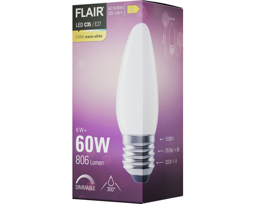 FLAIR LED-Lampe C35 E27, 6 Watt, warmweiß, dimmbar