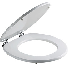 Weißer Toilettendeckel mit Edelstahlscharnieren