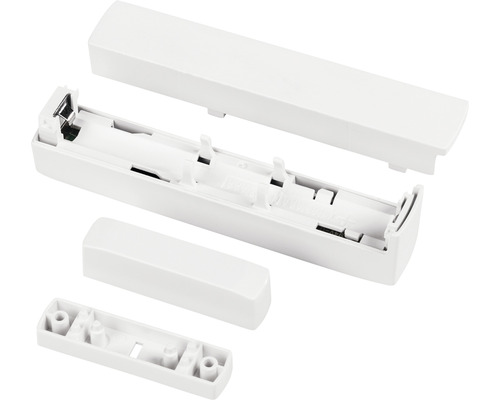 Weißer Funk-Fensterkontakt in Einzelteilen
