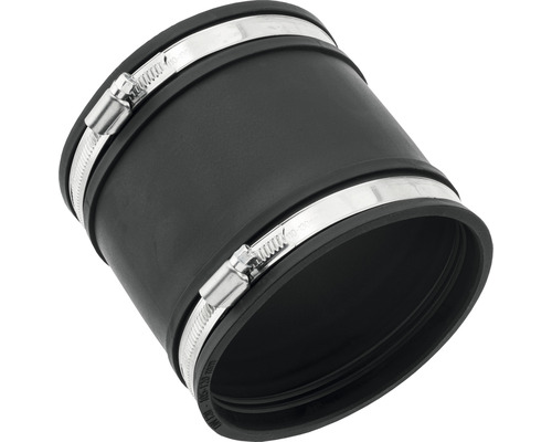 Schwarze Rohrmuffe aus Gummi mit zwei Schlauchschellen aus Metall