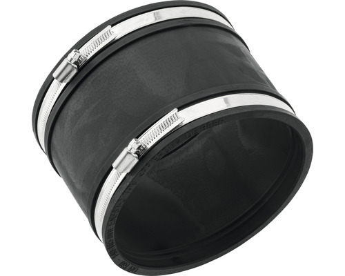 Schwarzer Rohrbogen aus Gummi mit zwei Schlauchschellen