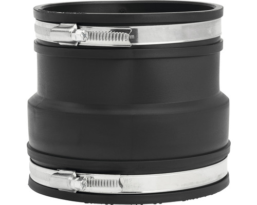 Schwarzer Abwasserrohrverbinder mit zwei Schlauchschellen