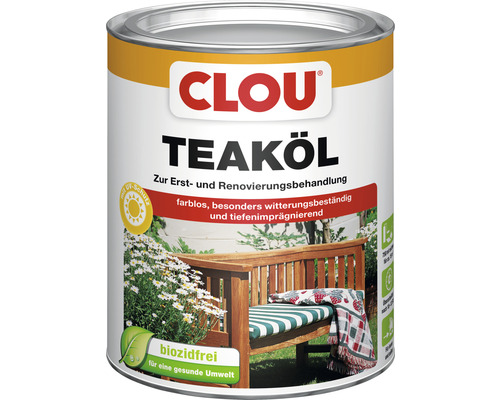 Clou Teak-Öl 750 ml Clou Teaköl Dose für die Erst- und Renovierungsbehandlung von Holz