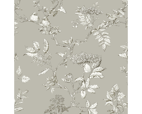 Vliestapete 113347 Laura Ashley Elderwood Grau Tapete mit Vogel- und Pflanzenmuster