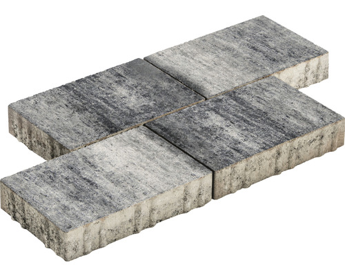 Vier graue Pflastersteine aus Beton