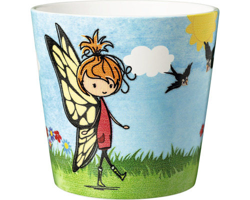 Übertopf Dallas FloraSelf Floralie Gärtnern mit Kids Keramik Ø 14 cm H 13 cm weiß Blumentopf mit Elfenmotiv