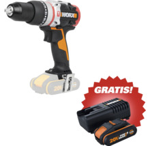 Worx Akku-Bohrschrauber mit 20 Volt Akku und Ladegerät sowie einem kostenlosen Zusatzakku und Ladegerät.