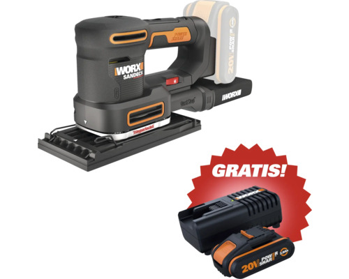 Worx Akku-Schwingschleifer Sandeck mit Staubfangbox inklusive gratis Akku und Ladegerät.