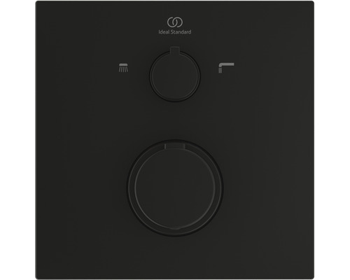 Ideal Standard Logo. Duschsystem-Bedienelement mit zwei runden Knöpfen zur Steuerung von Dusche und Wasserhahn.