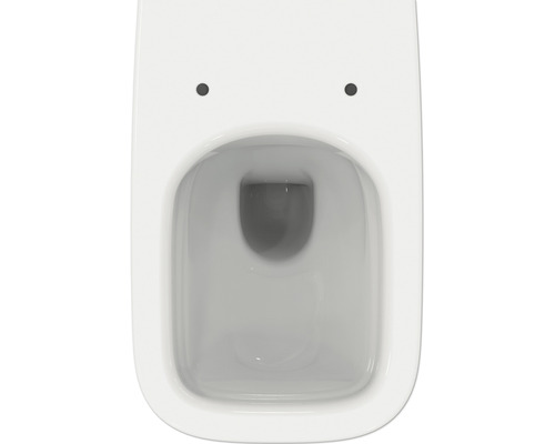 Aufnahme von oben einer weißen Toilette aus Keramik