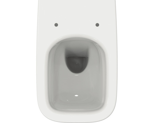 Draufsicht auf eine weiße, wandhängende Toilette