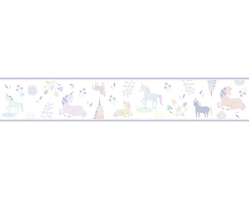 Bordüre 45824 Kids Walls Einhörner weiß rosa 5 m x 17,5 cm Bordüre mit Einhorn-Motiv für Kinderzimmer