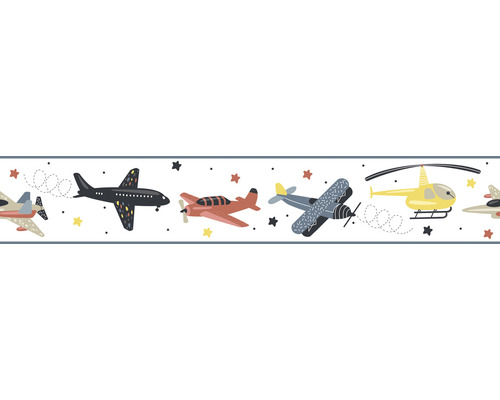Bordüre 45820 Kids Walls Flugzeuge weiß 5 m x 17,5 cm Tapetenbordüre mit Flugzeugen und Hubschraubern