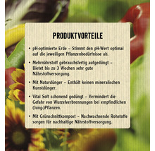 Produktvorteile: pH-optimierte Erde, Mehrnährstoff gebrauchsfertig aufgedüngt, mit Naturdünger, Vital Soft schonend gedüngt, mit Grünschnittkompost.