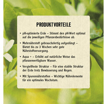 Produktvorteile: pH-optimierte Erde, Mehrnährstoff gebrauchsfertig aufgedüngt, Aqua +, vergießfeste Struktur, mit Spurennährstoffen.