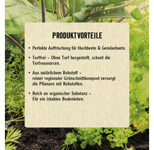 Informationstafel mit Produktvorteilen von Kompost für Hoch- und Gemüsebeete